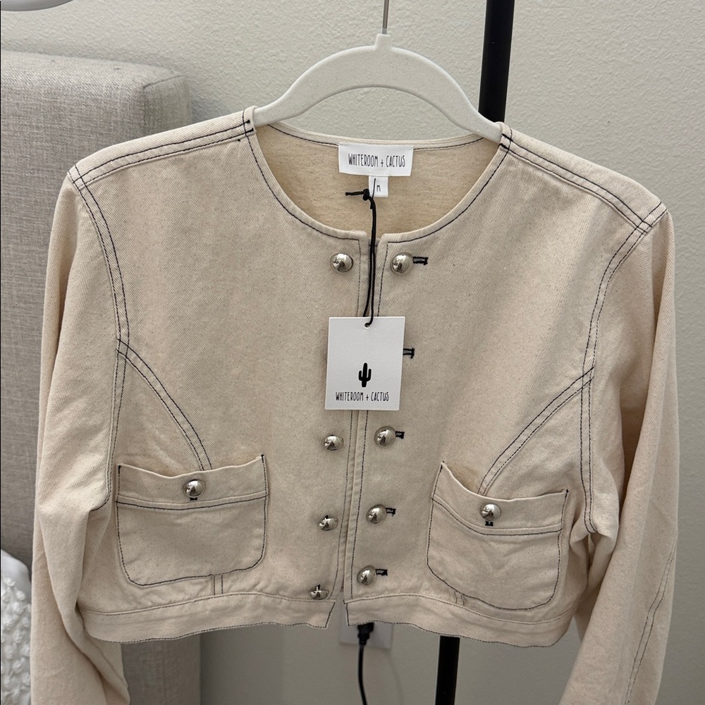 FAITH NAOMI Whitney Cropped Jacket Cream Silver Buttons Medium SOLD OUT NEW - Picture 6 of 11